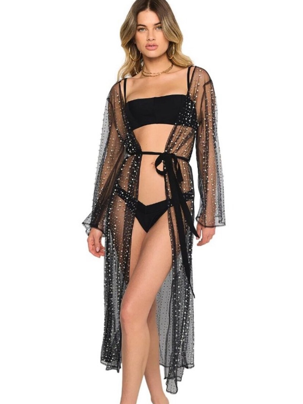 Sheer Black Sequin Cover-Up Robe